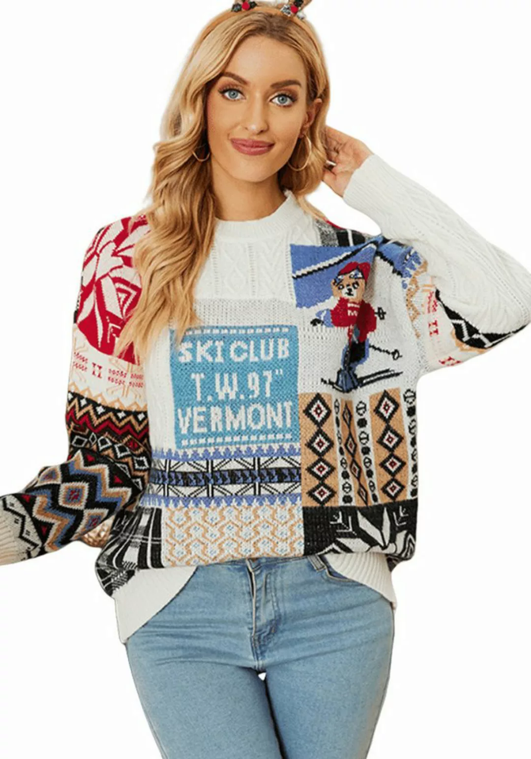 Nebelmeer Strickpullover Weihnachten Jacquard Pullover Damen Oberteil Modis günstig online kaufen