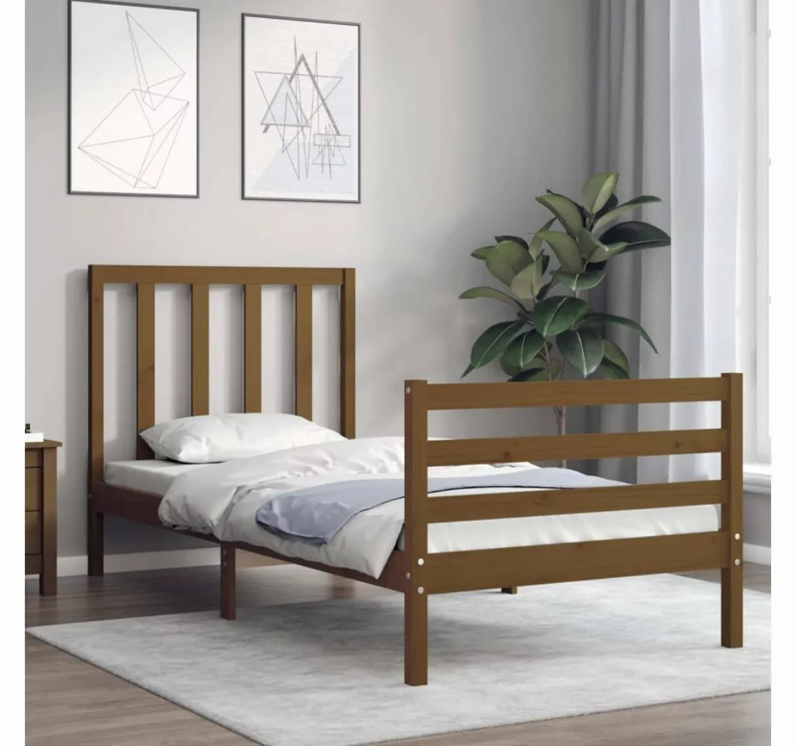 vidaXL Bett Massivholzbett mit Kopfteil Honigbraun 90x200 cm günstig online kaufen