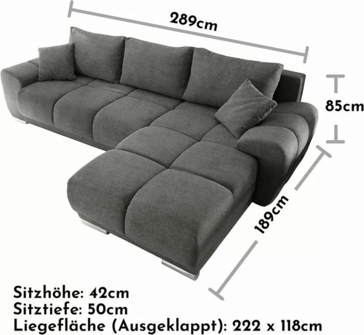 freiraum Ecksofa ANTON, li/re montierbar, Schlaffunktion, steingrau - 289x8 günstig online kaufen