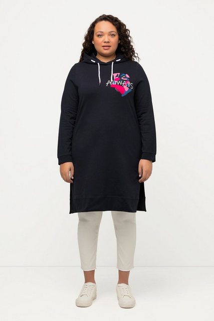 Ulla Popken Sweatshirt Long-Hoodie Schriftmotiv Seitenschlitze Langarm günstig online kaufen