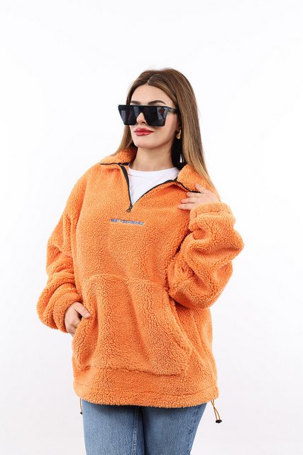 Matschwarz Longsweatshirt Plüsch Half-Zip mit Kängurutasche günstig online kaufen