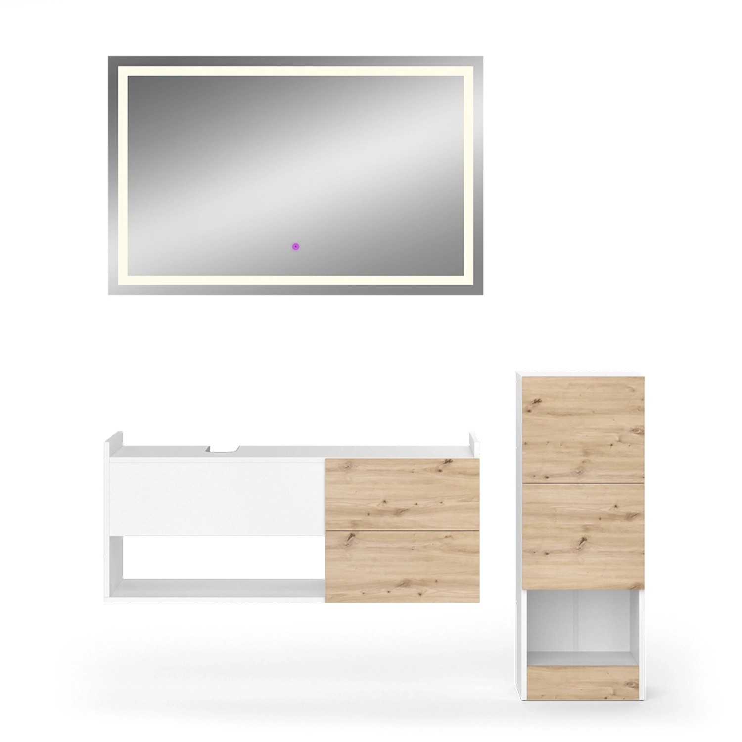 Vicco Badmöbel-Set Alf Weiß/Eiche 3 Teile mit Midischrank günstig online kaufen