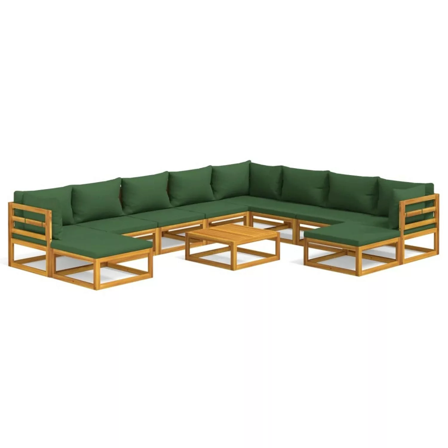 Vidaxl 11-tlg. Garten-lounge-set Mit Grünen Kissen Massivholz günstig online kaufen