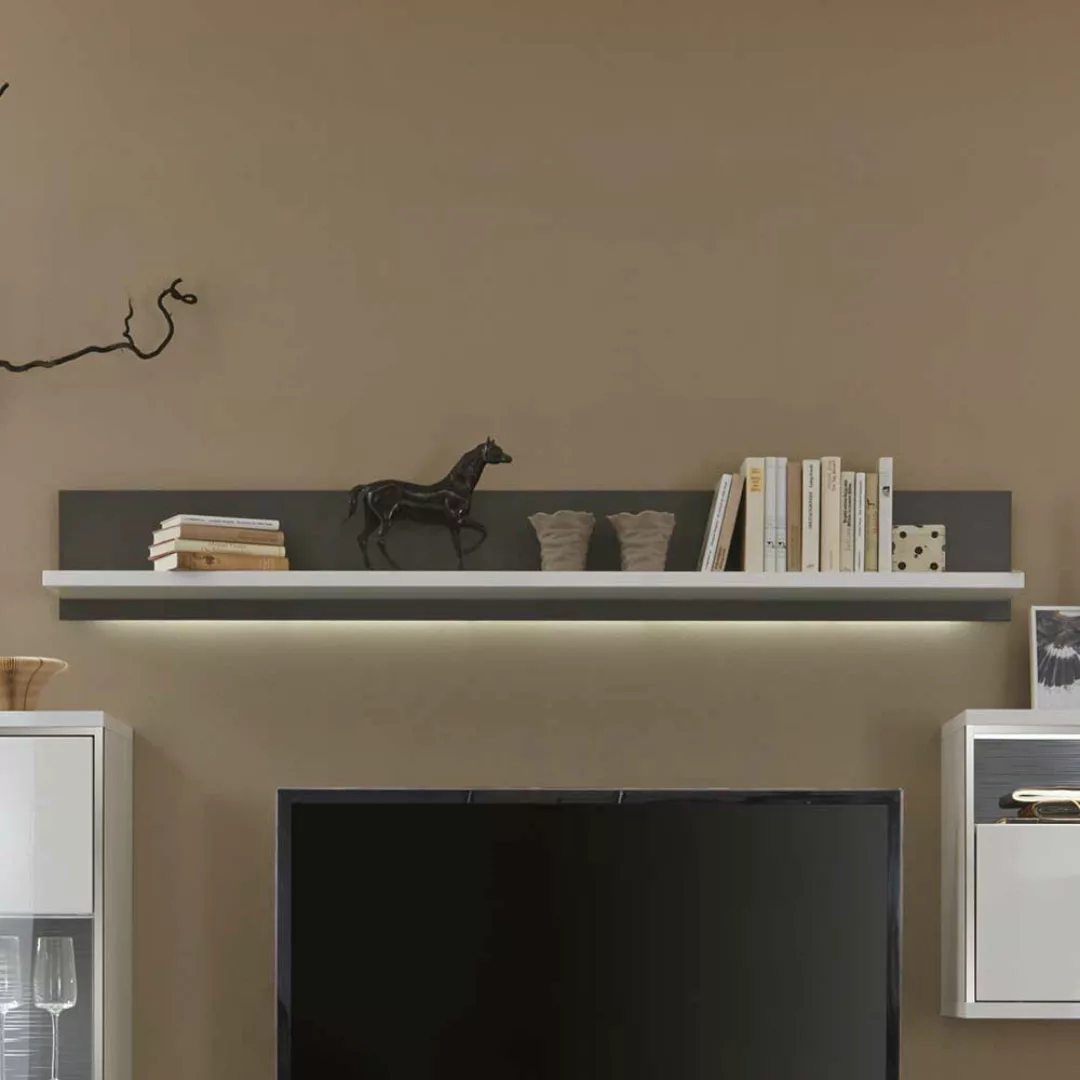 Wohnzimmer Wandboard mit LED Beleuchtung Weiß Anthrazit günstig online kaufen