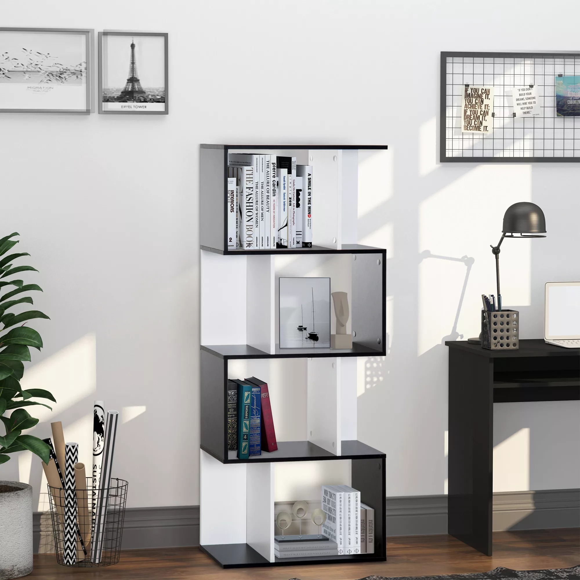 HOMCOM  Bücherregal S-förmiges Standregal Lagerregal 4-stufige Vitrine mit günstig online kaufen