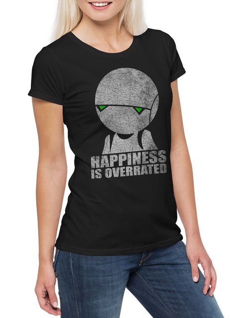 Urban Backwoods Print-Shirt Happiness Is Overrated Damen T-Shirt Depression günstig online kaufen