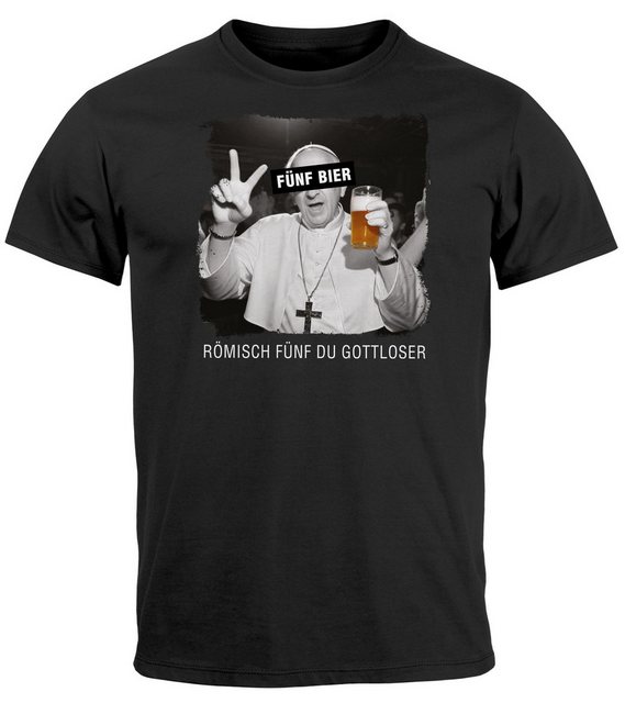 MoonWorks Print-Shirt Herren T-Shirt Alkohol Fünf Bier Fotomontage Papst Sp günstig online kaufen