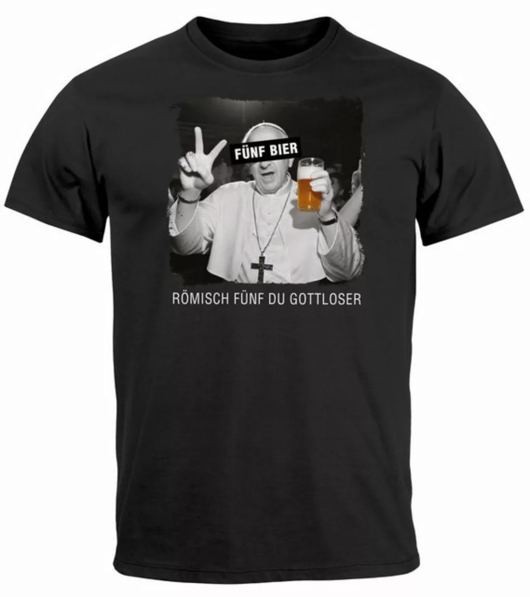 MoonWorks Print-Shirt Herren T-Shirt Alkohol Fünf Bier Fotomontage Papst Sp günstig online kaufen