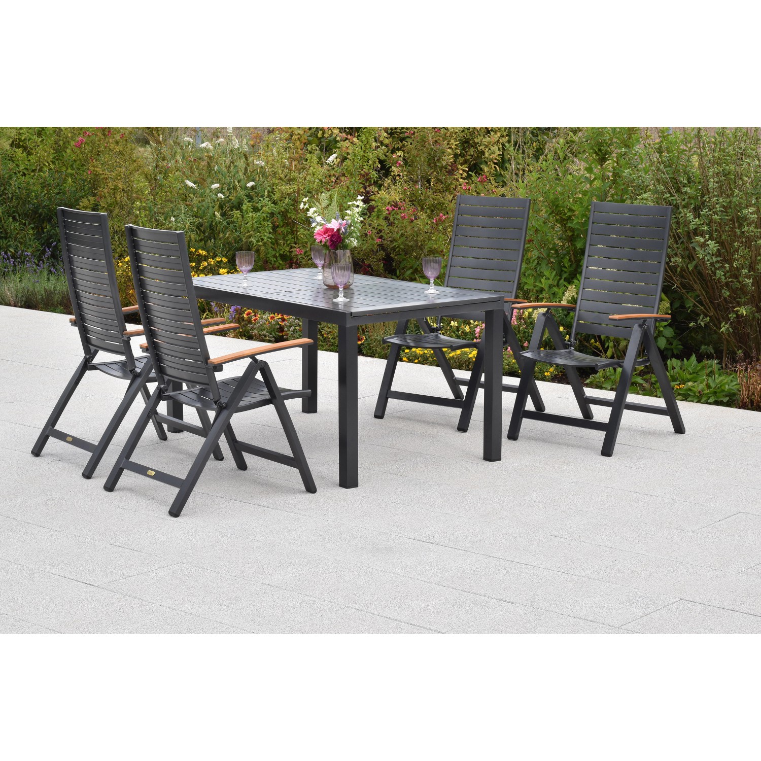 Merxx Astros Set 5-tlg. 4 Klappsessel Gartentisch Ausziehbar 150 (200) x 90 günstig online kaufen