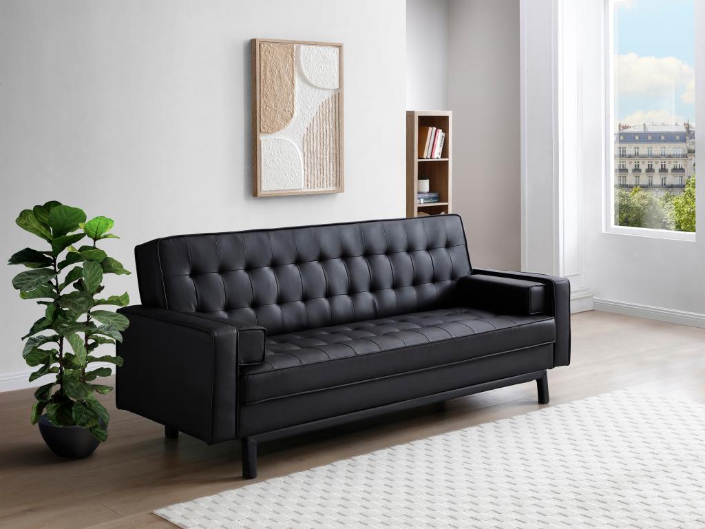 Schlafsofa Klappsofa - Kunstleder - Schwarz - ELEANOR II günstig online kaufen