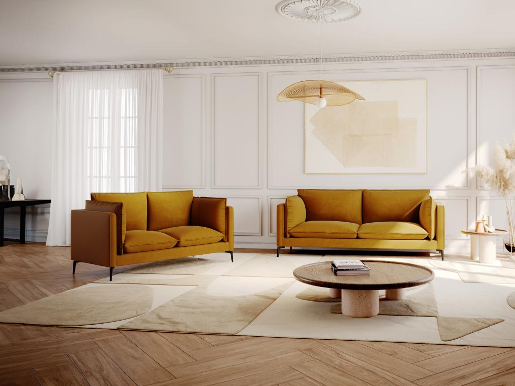Sofa 3-Sitzer - Samt - Senfgelb - KESTREL von PASCAL MORABITO günstig online kaufen