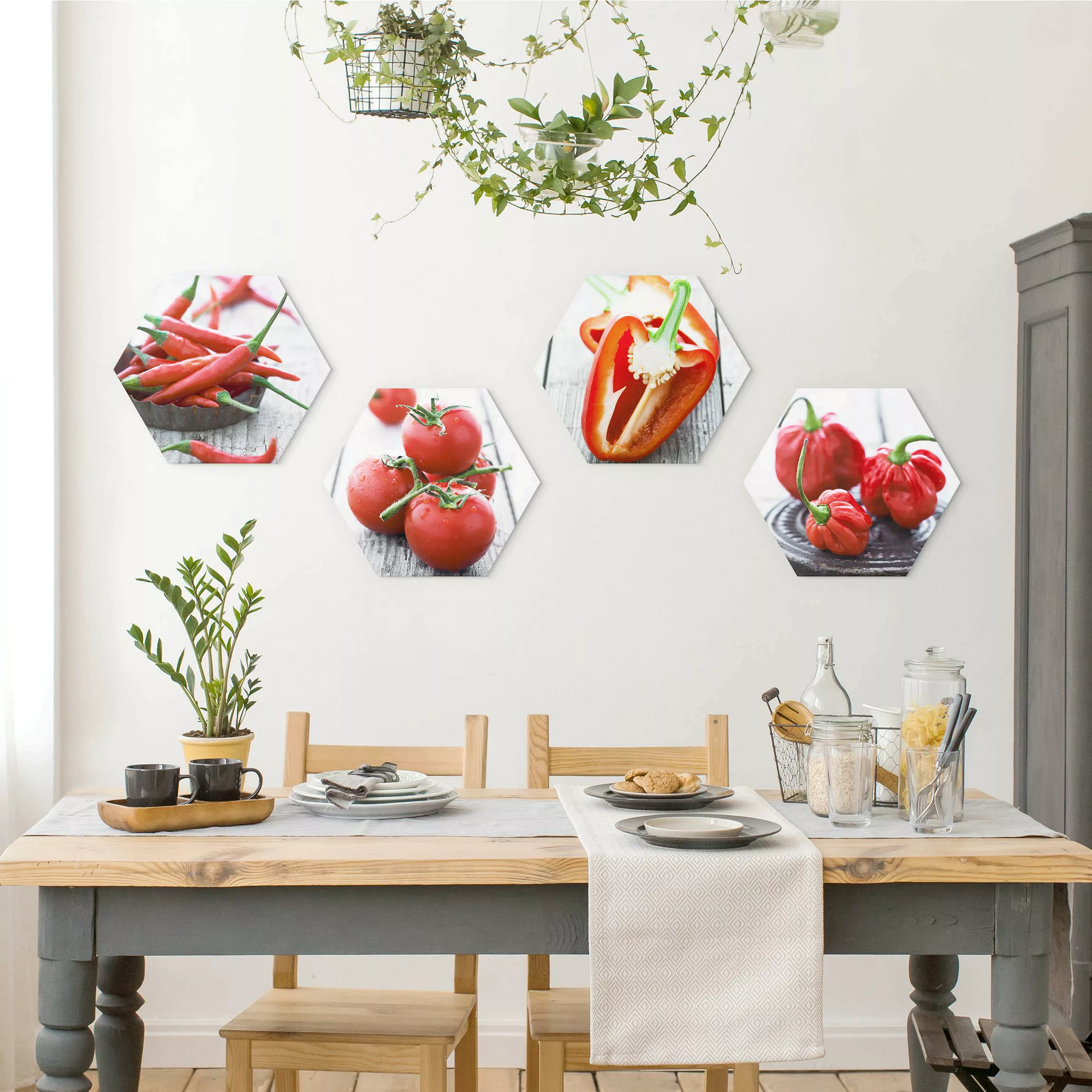 4-teiliges Hexagon-Alu-Dibond Bild Rotes Gemüse günstig online kaufen
