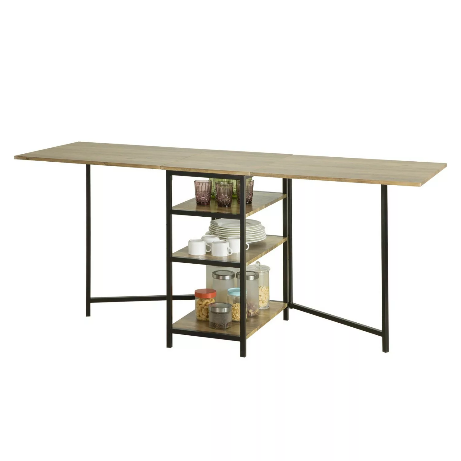 SoBuy Esszimmertisch mit 3 Ablagen klappbar MDF Metall Natur FWT62-N günstig online kaufen