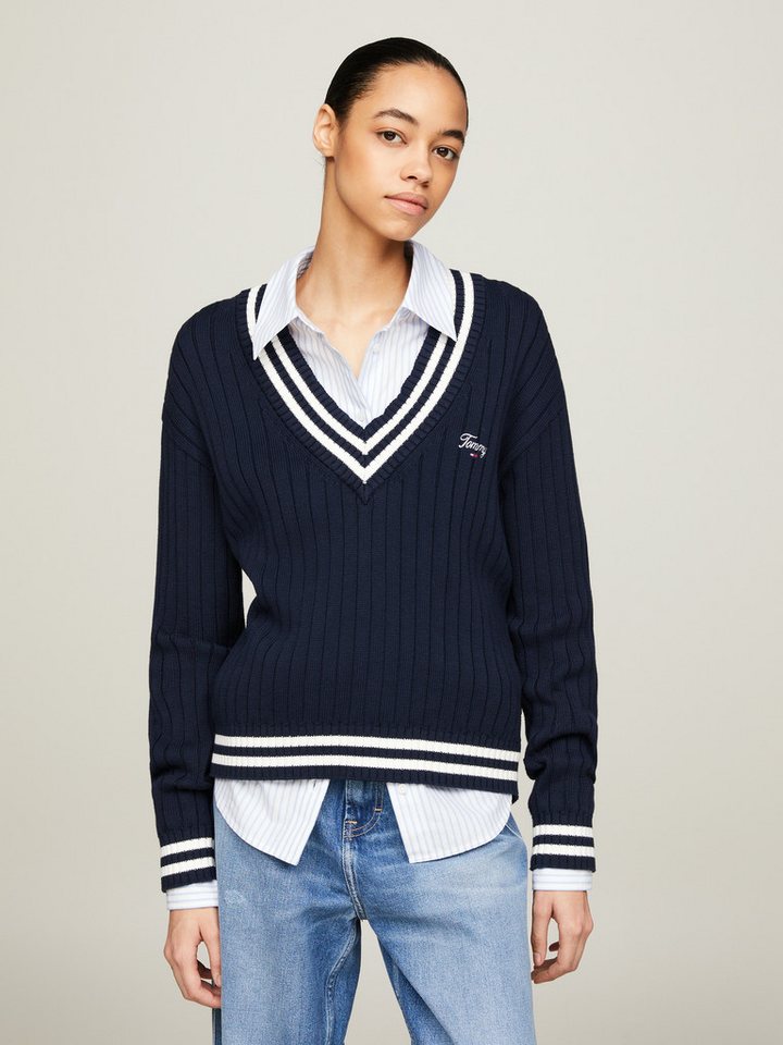 Tommy Jeans Strickpullover TJW SCRIPT V NECK RIB SWEATER günstig online kaufen