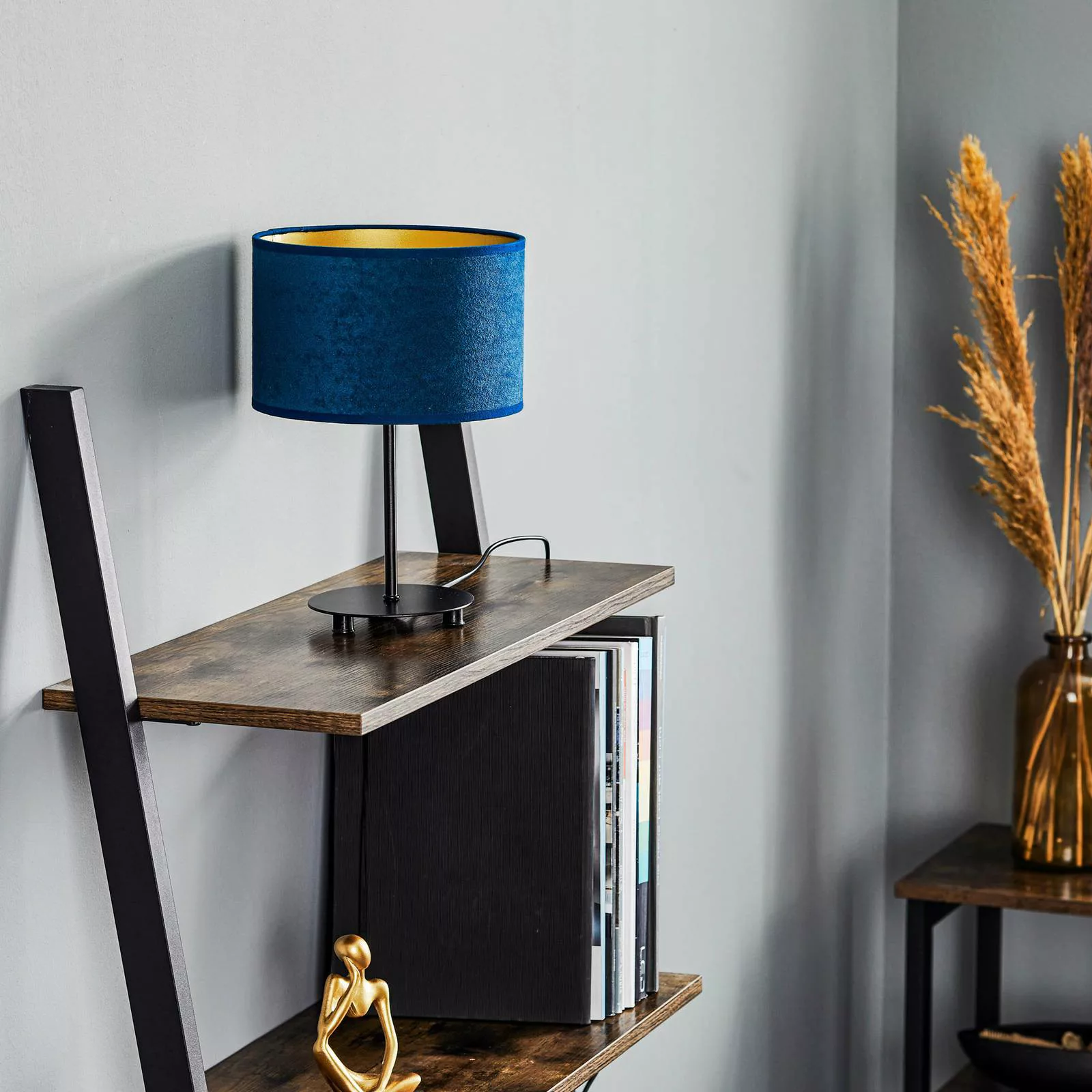 Tischlampe Golden Roller dunkelblau/gold Höhe 30cm günstig online kaufen