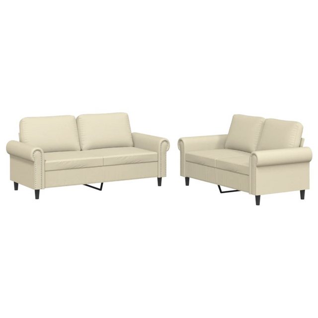 vidaXL Sofa 2-tlg. Sofagarnitur mit Kissen Creme Kunstleder günstig online kaufen