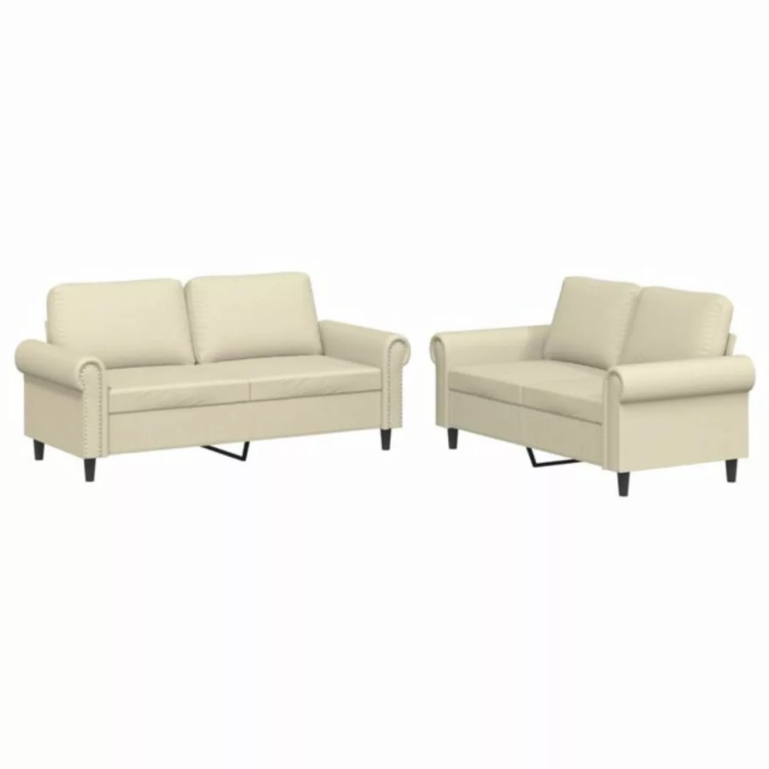 vidaXL Sofa, 2-tlg. Sofagarnitur mit Kissen Creme Kunstleder günstig online kaufen