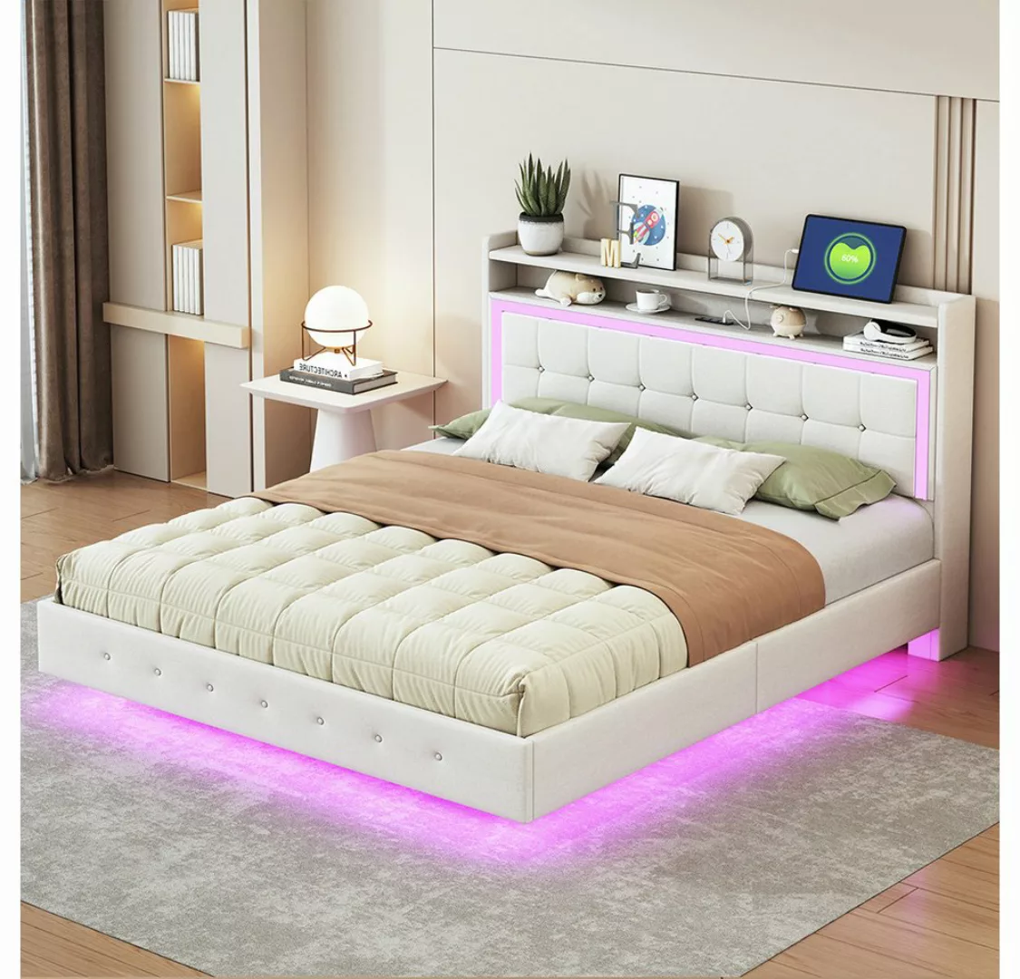 Sweiko Polsterbett mit USB-Steckdose und LED-Licht, (Bett kann am Kopfende günstig online kaufen