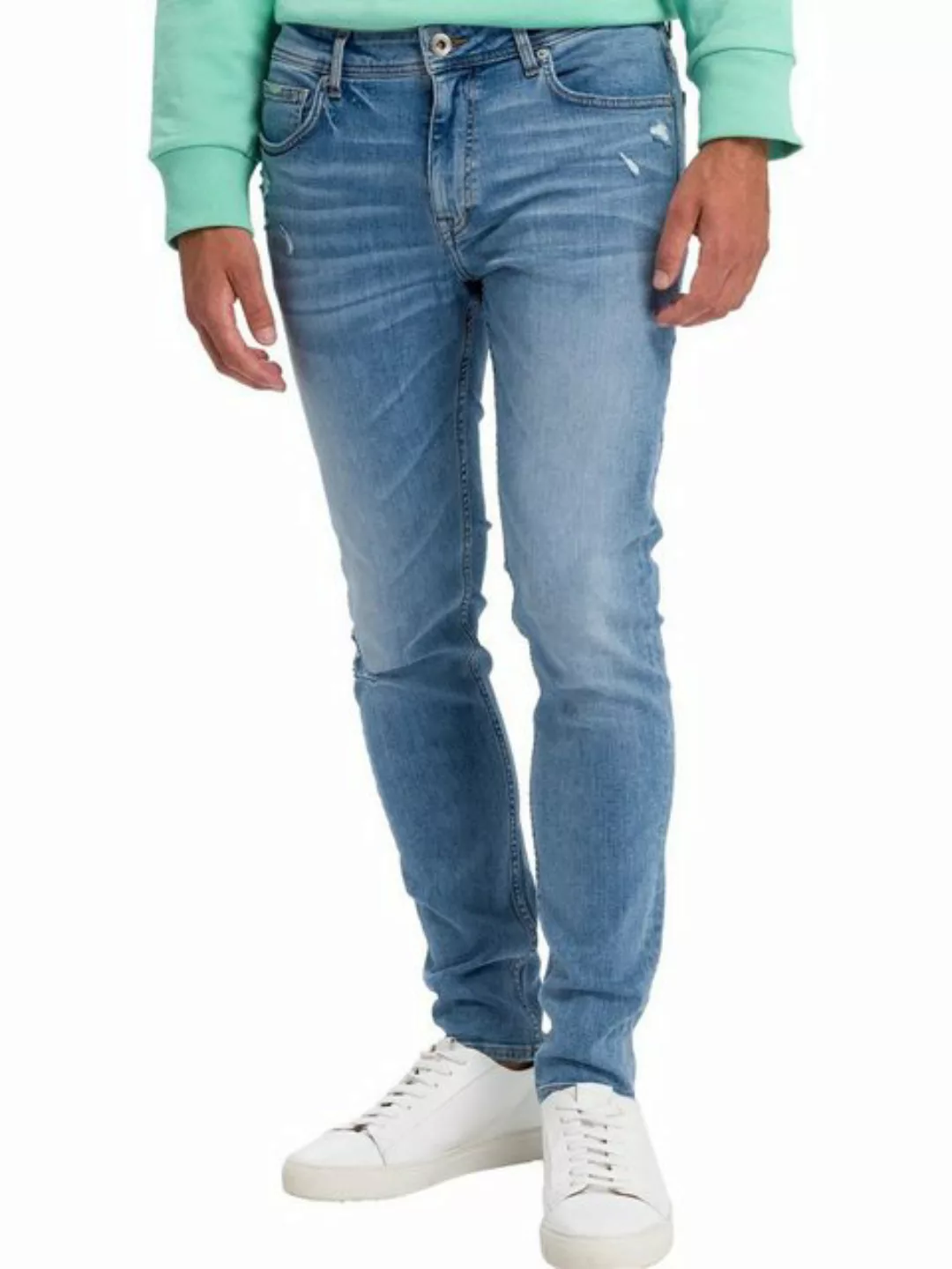 Cross Jeans Herren Jeans Scott - Skinny Fit - Blau - Light Blue Destroyed günstig online kaufen