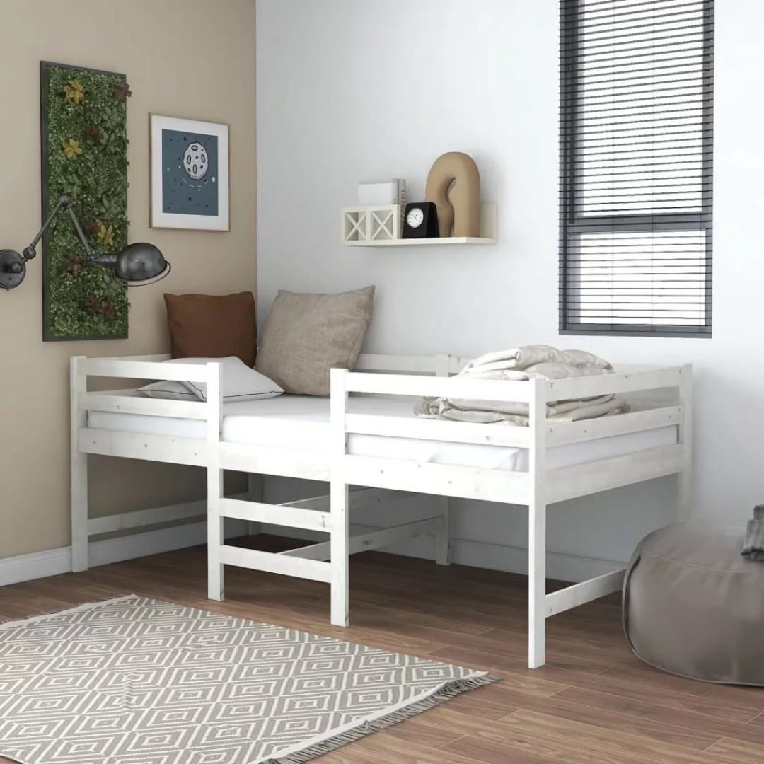 Mittelhohes Bett Mit Matratze 90x200 Cm Weiß Massivholz Kiefer günstig online kaufen