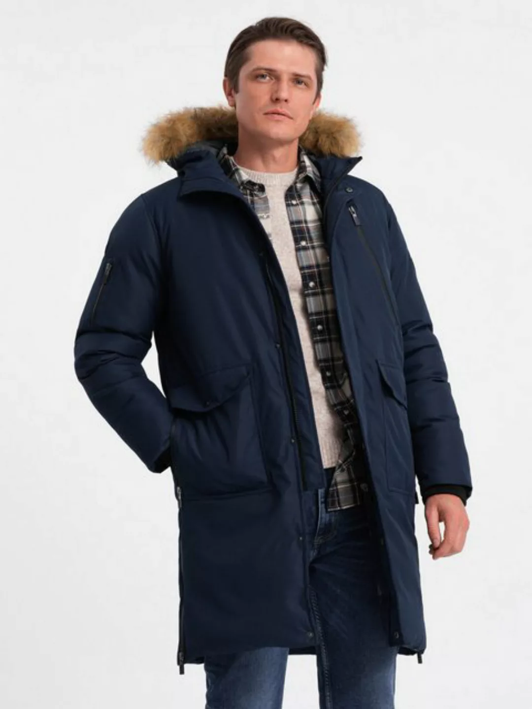 OMBRE Winterjacke Herren Winterjacke mit abnehmbarem Fell an der Kapuze günstig online kaufen