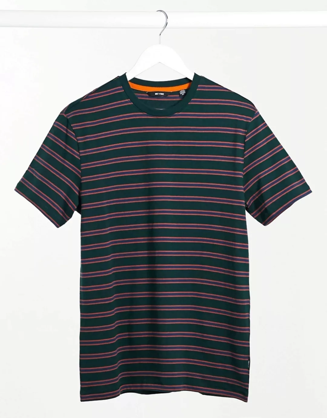 Only & Sons – Gestreiftes T-Shirt in Bunt/Grün günstig online kaufen