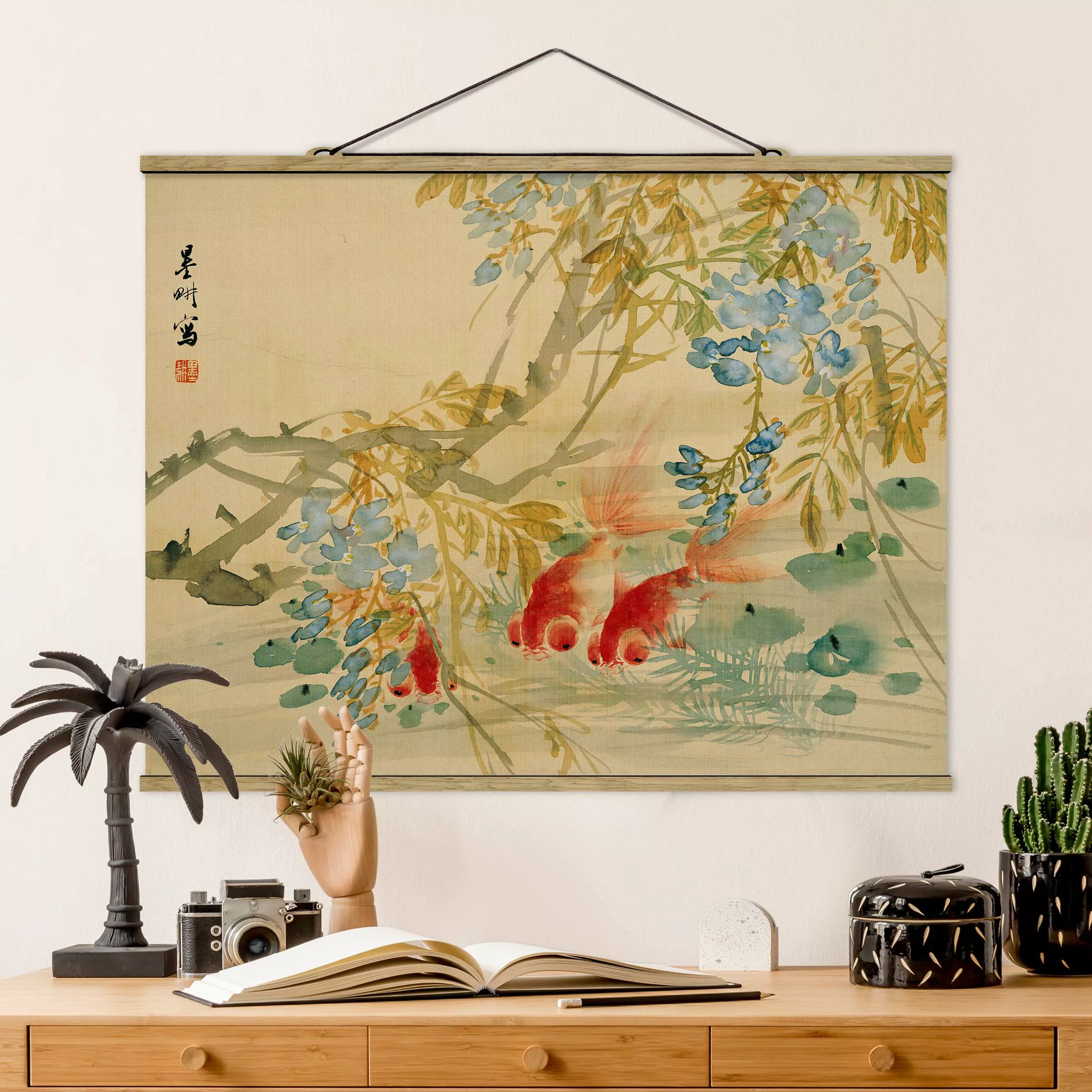 Stoffbild Tiere mit Posterleisten - Querformat Ni Tian - Goldfische günstig online kaufen