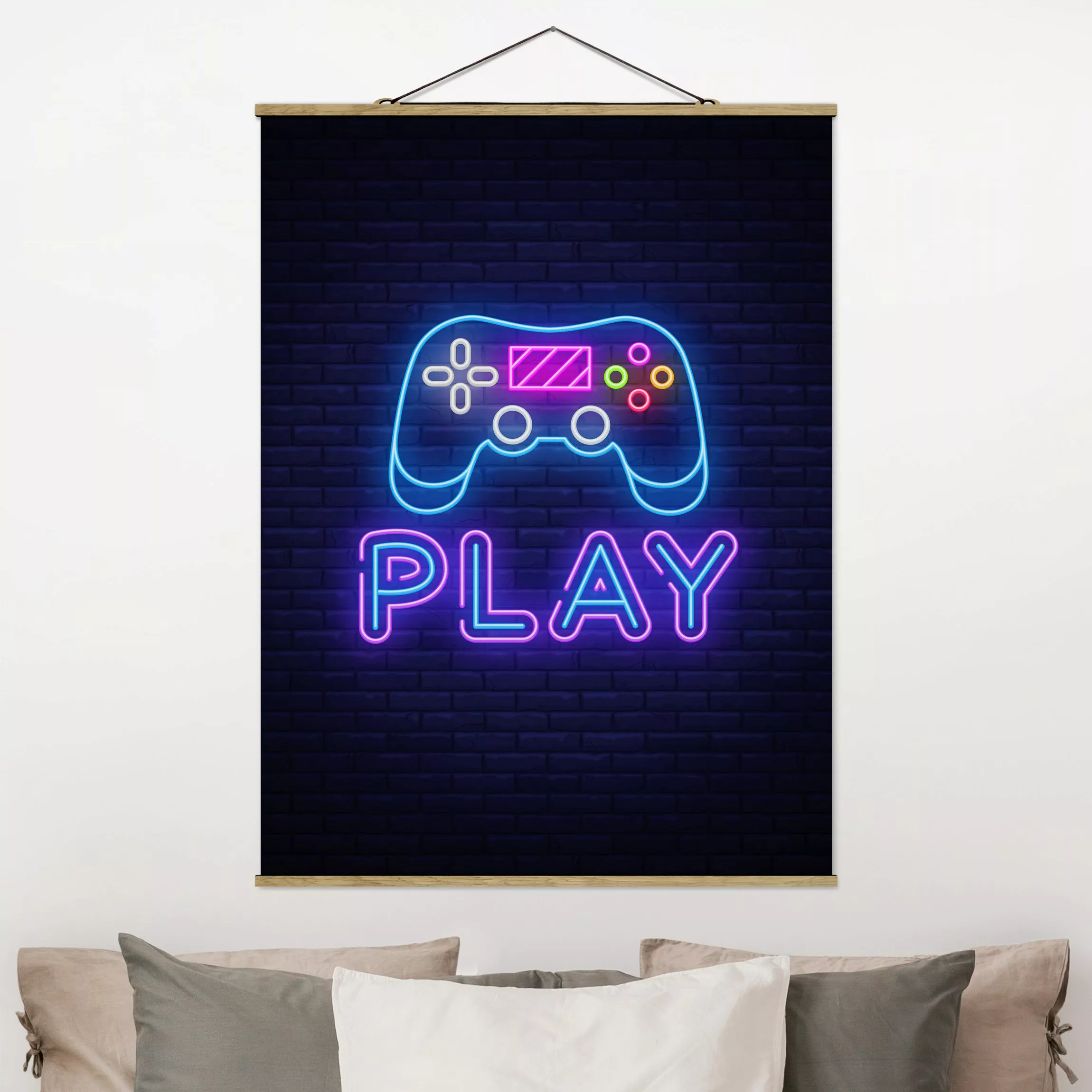 Stoffbild mit Posterleisten Neon Gaming Controller günstig online kaufen