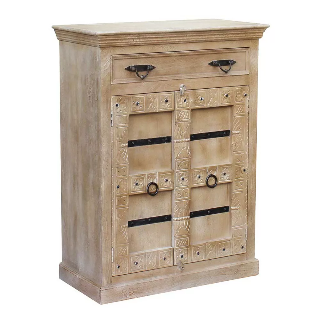 Garderobenschrank aus Mangobaum Massivholz Shabby Chic Stil günstig online kaufen