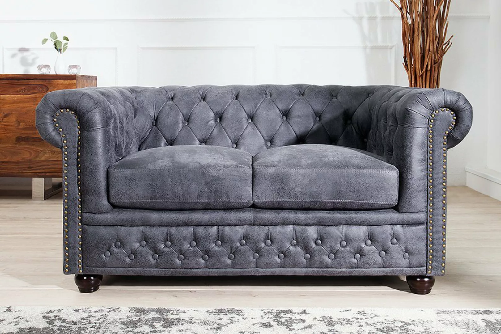 riess-ambiente 2-Sitzer CHESTERFIELD 150cm antik grau · Sofa mit Microfaser günstig online kaufen