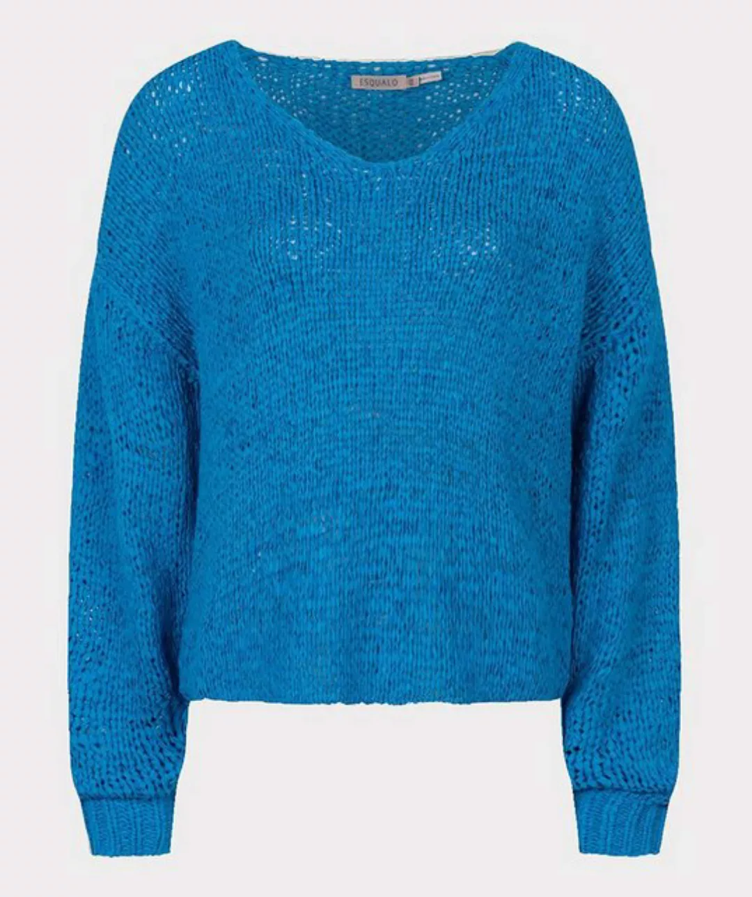 Esqualo Strickpullover Esqualo Pullover mit V Auschnitt Strickoptik Blue XL günstig online kaufen