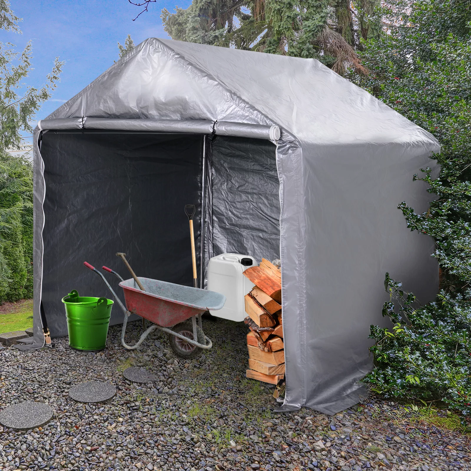 Outsunny Foliengerätehaus, Gerätehaus im Garten, Foliengarage, Galvanisiert günstig online kaufen