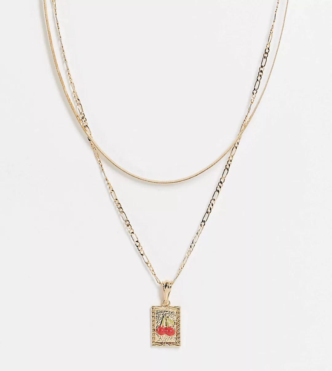 ASOS DESIGN Curve – Mehrreihige goldfarbene Halskette mit Kirschanhänger günstig online kaufen