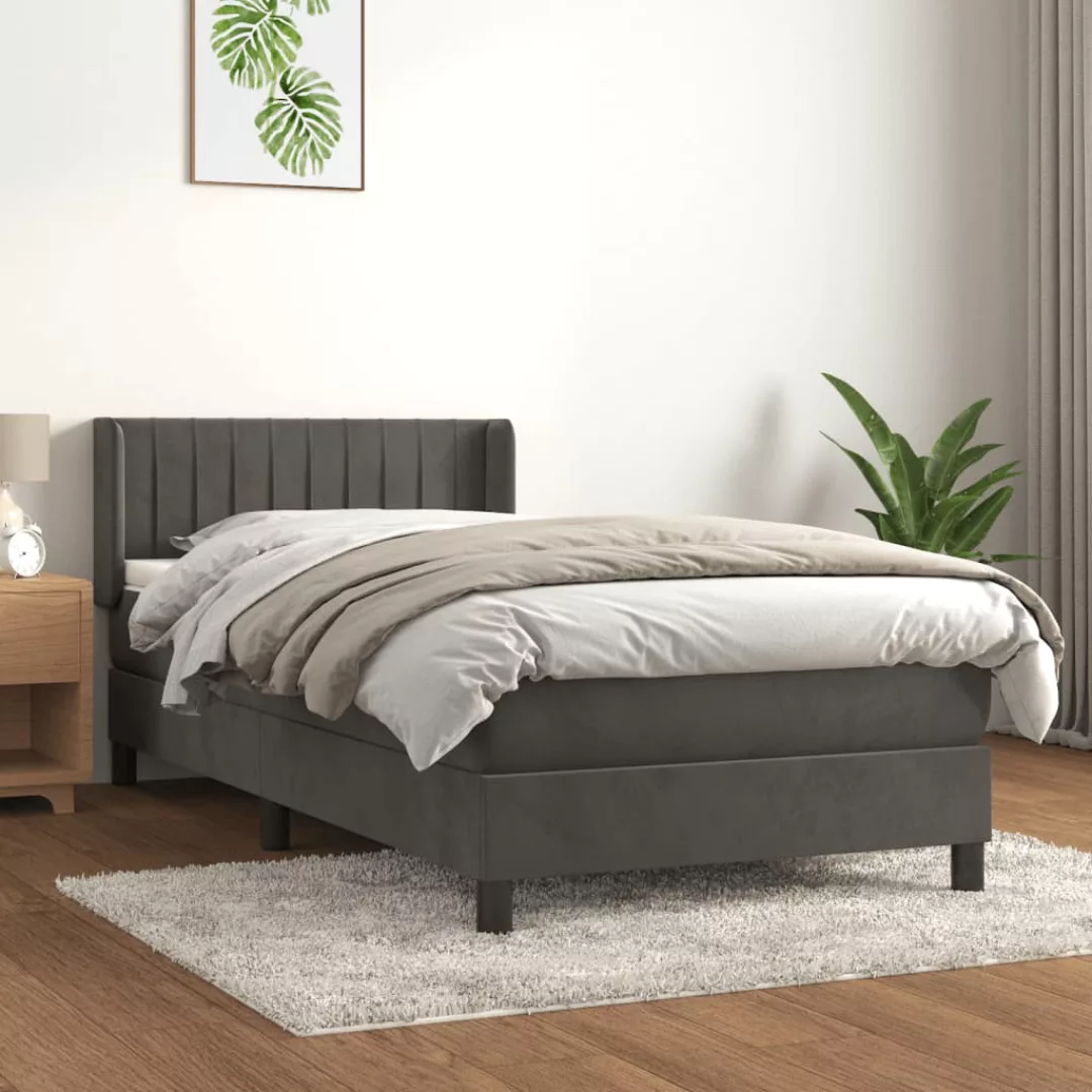 vidaXL Bettgestell Boxspringbett mit Matratze Dunkelgrau 100x200 cm Samt Be günstig online kaufen