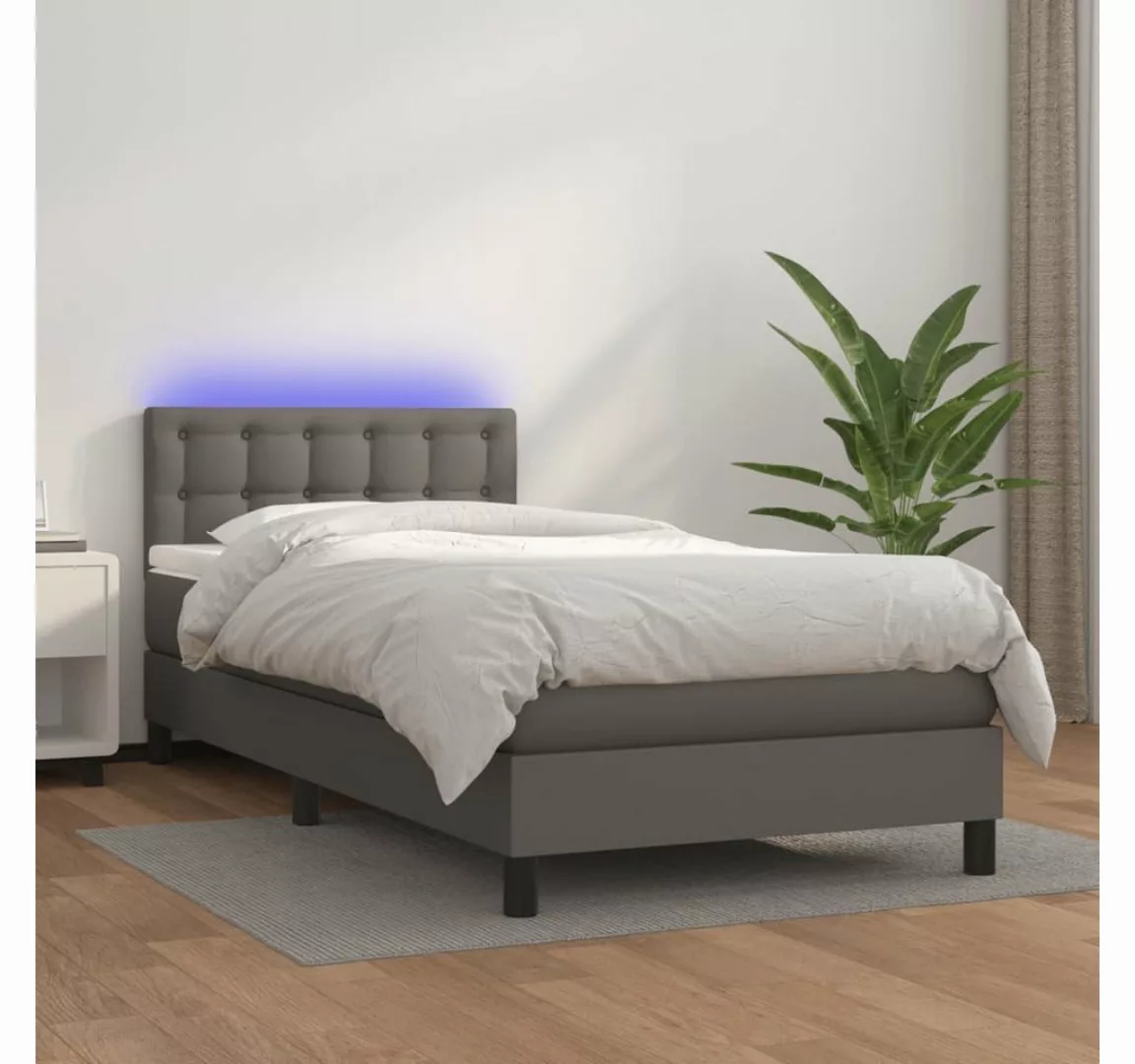 vidaXL Bett Boxspringbett mit Matratze & LED Grau 80x200 cm Kunstleder günstig online kaufen