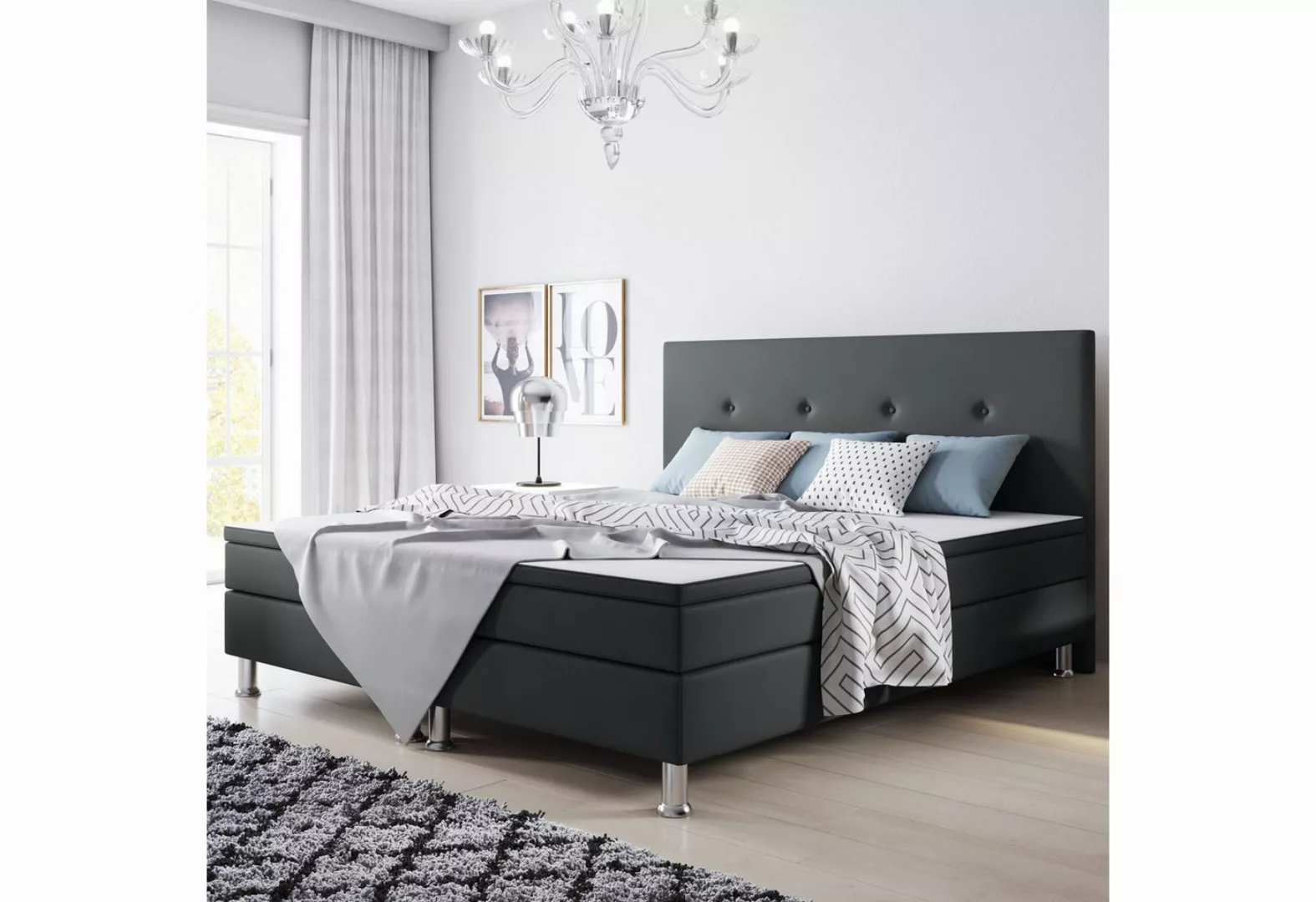 inter Boxspringbett Jump 180x200 Webstoff (Komplett-Set mit Matratze und To günstig online kaufen