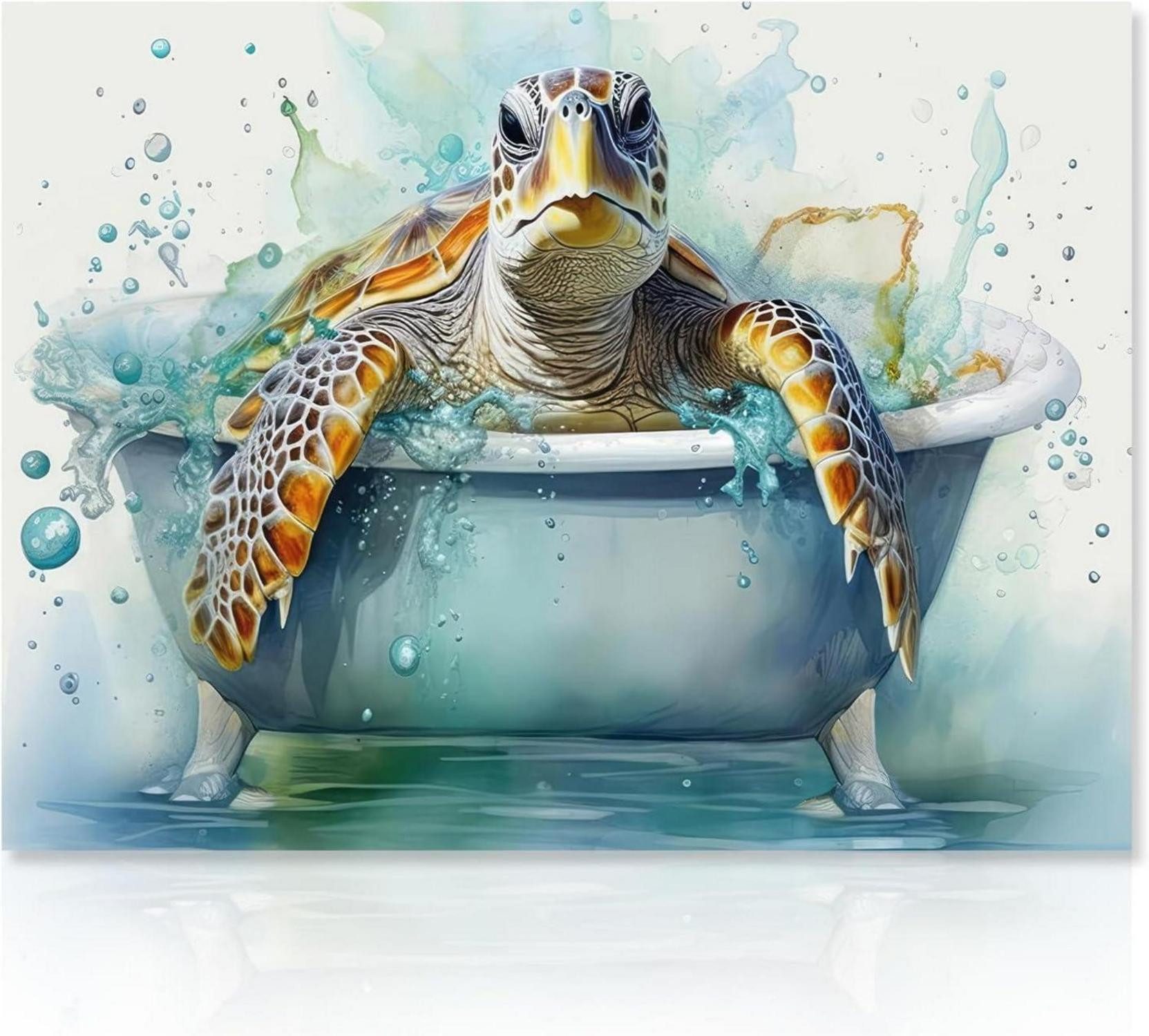 Dazzlewall Leinwandbild Seeschildkröte Badezimmer Leinwandbild Lustige günstig online kaufen