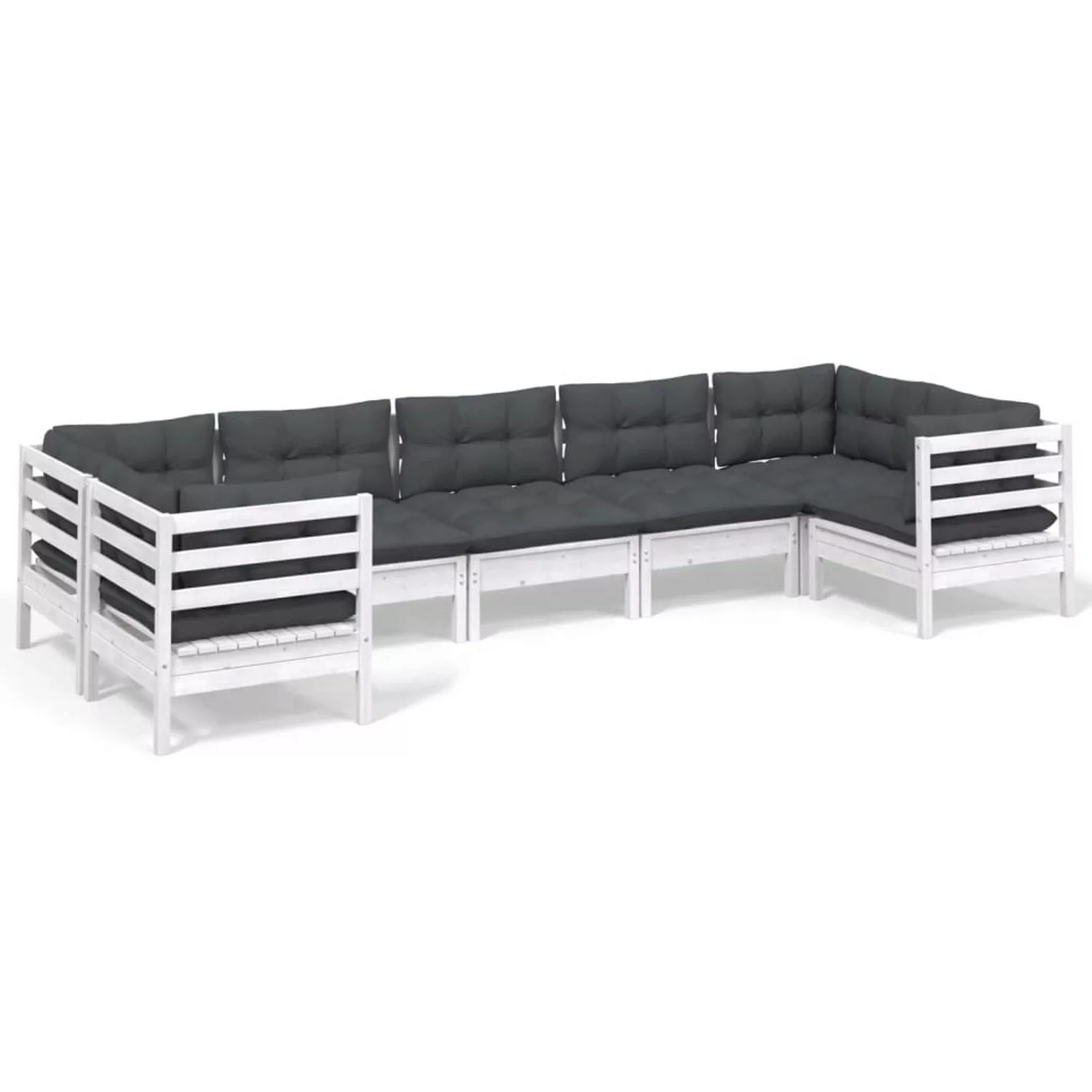 vidaXL 7-tlg Garten-Lounge-Set mit Kissen Weiß Kiefernholz Modell 8 günstig online kaufen