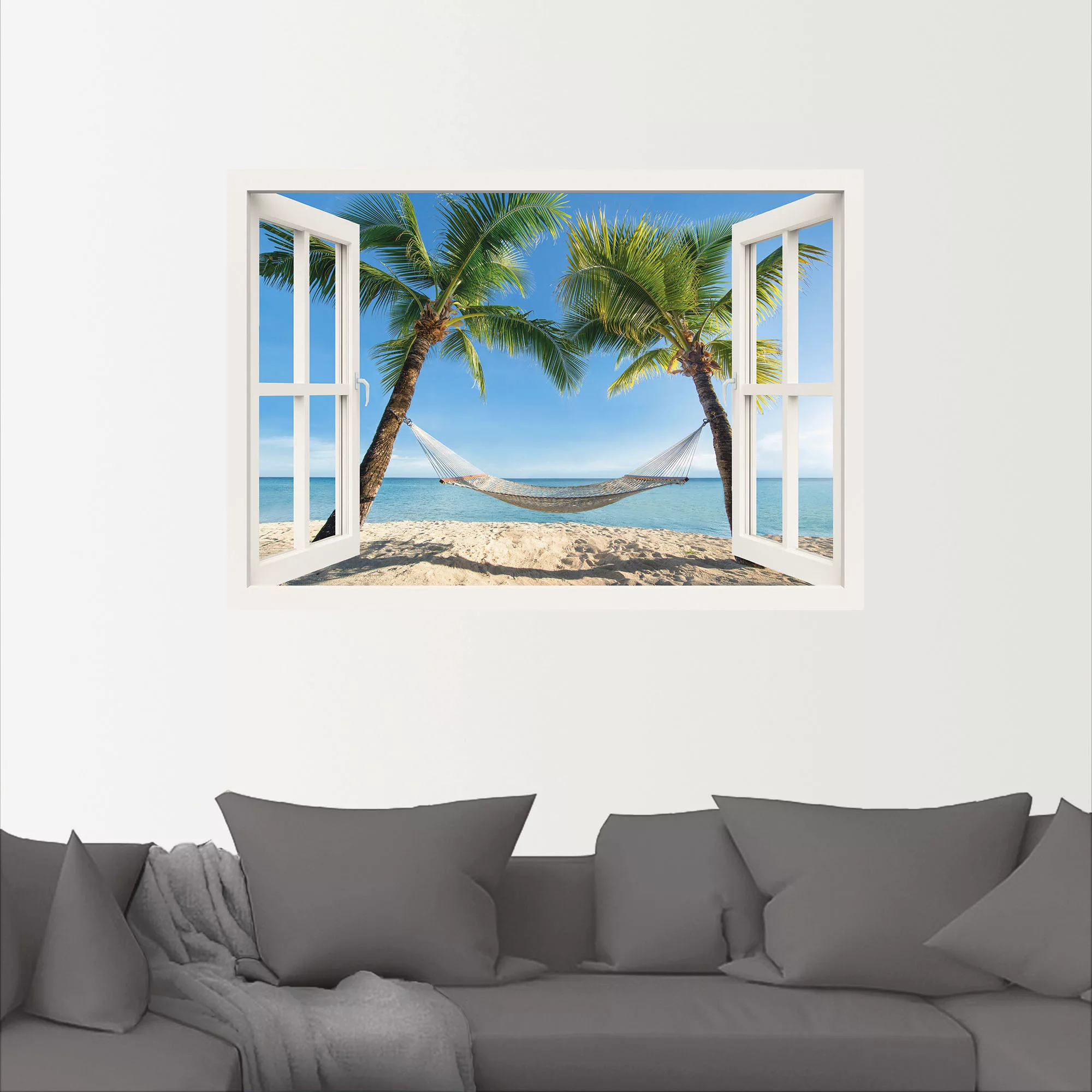Artland Wandbild "Fensterblick Palmenstrand Karibik", Amerika, (1 St.), als günstig online kaufen