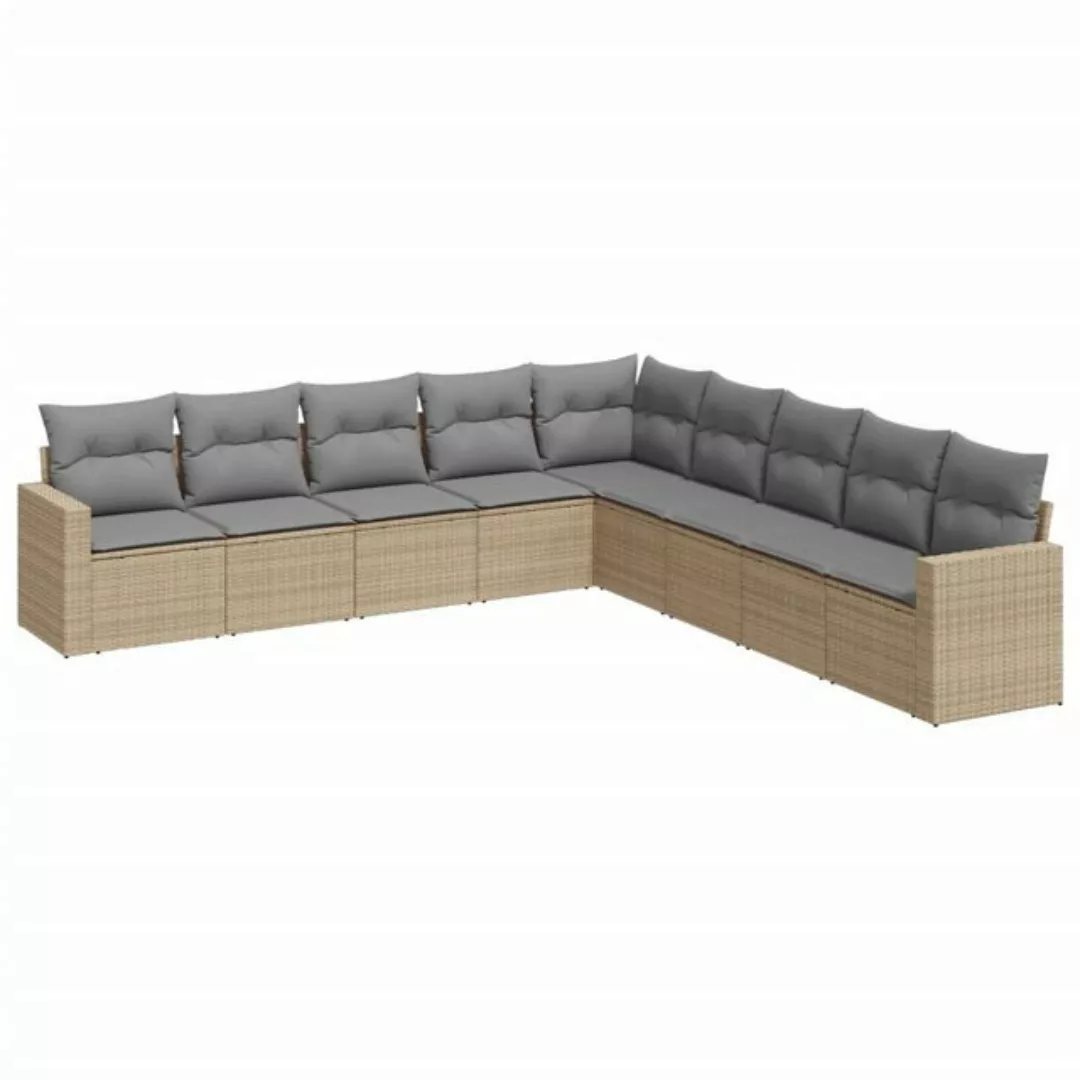 vidaXL Sofaelement 9-tlg. Garten-Sofagarnitur mit Kissen Beige Poly Rattan günstig online kaufen