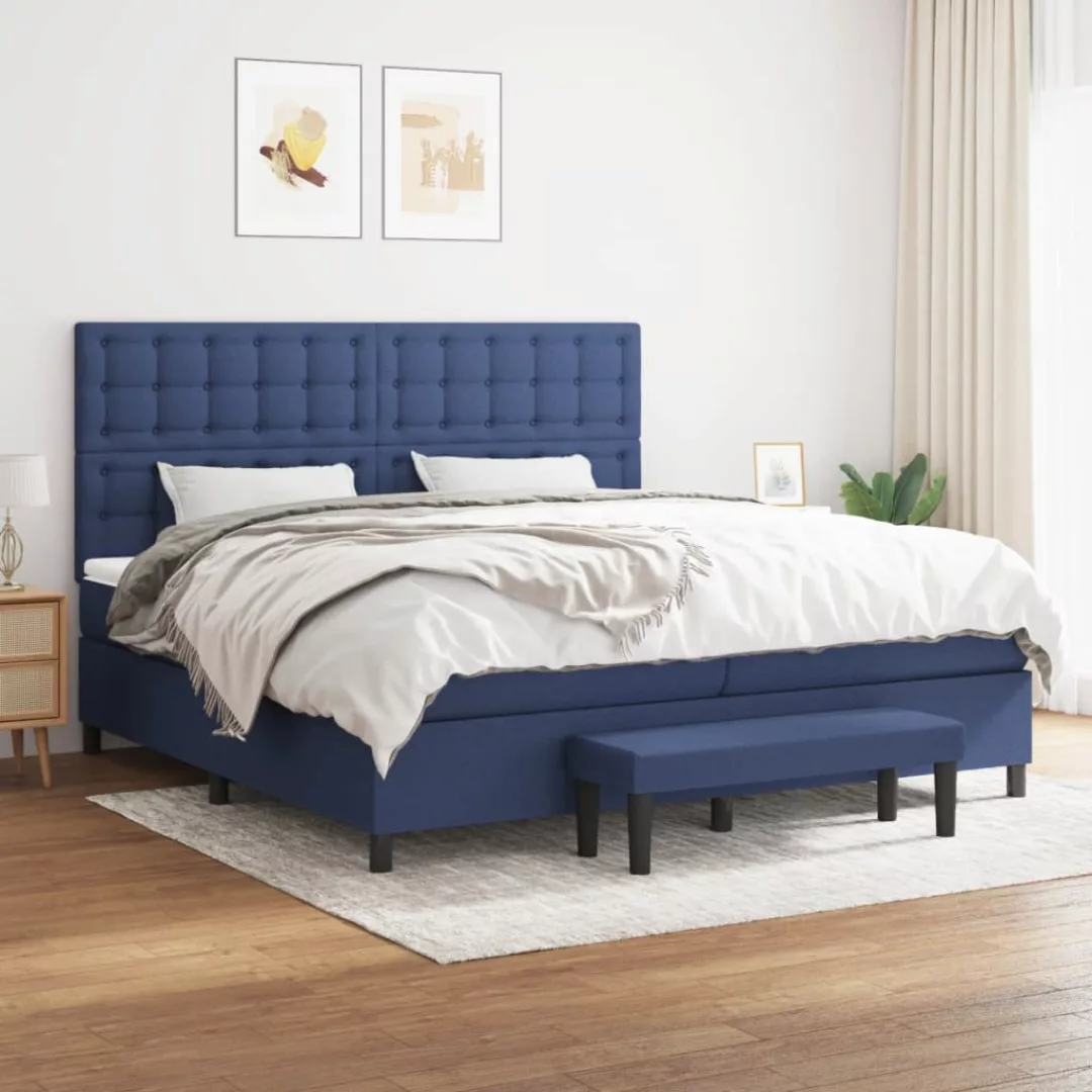 Vidaxl Boxspringbett Mit Matratze Blau 200x200 Cm Stoff günstig online kaufen