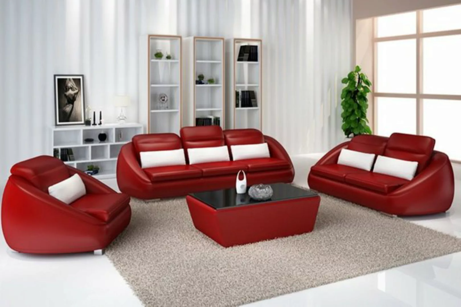 JVmoebel Sofa Moderne rote Sofagarnitur 3+2+1 Sitzer luxus Couche Design Ne günstig online kaufen