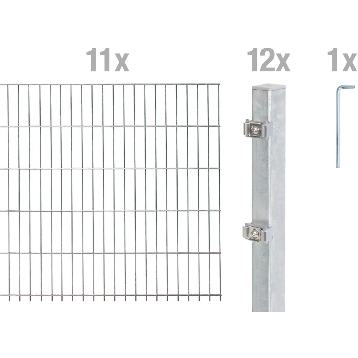 Metallzaun Grund-Set Doppelstabmatte feuerverzinkt 11 x 2 m x 1 m günstig online kaufen