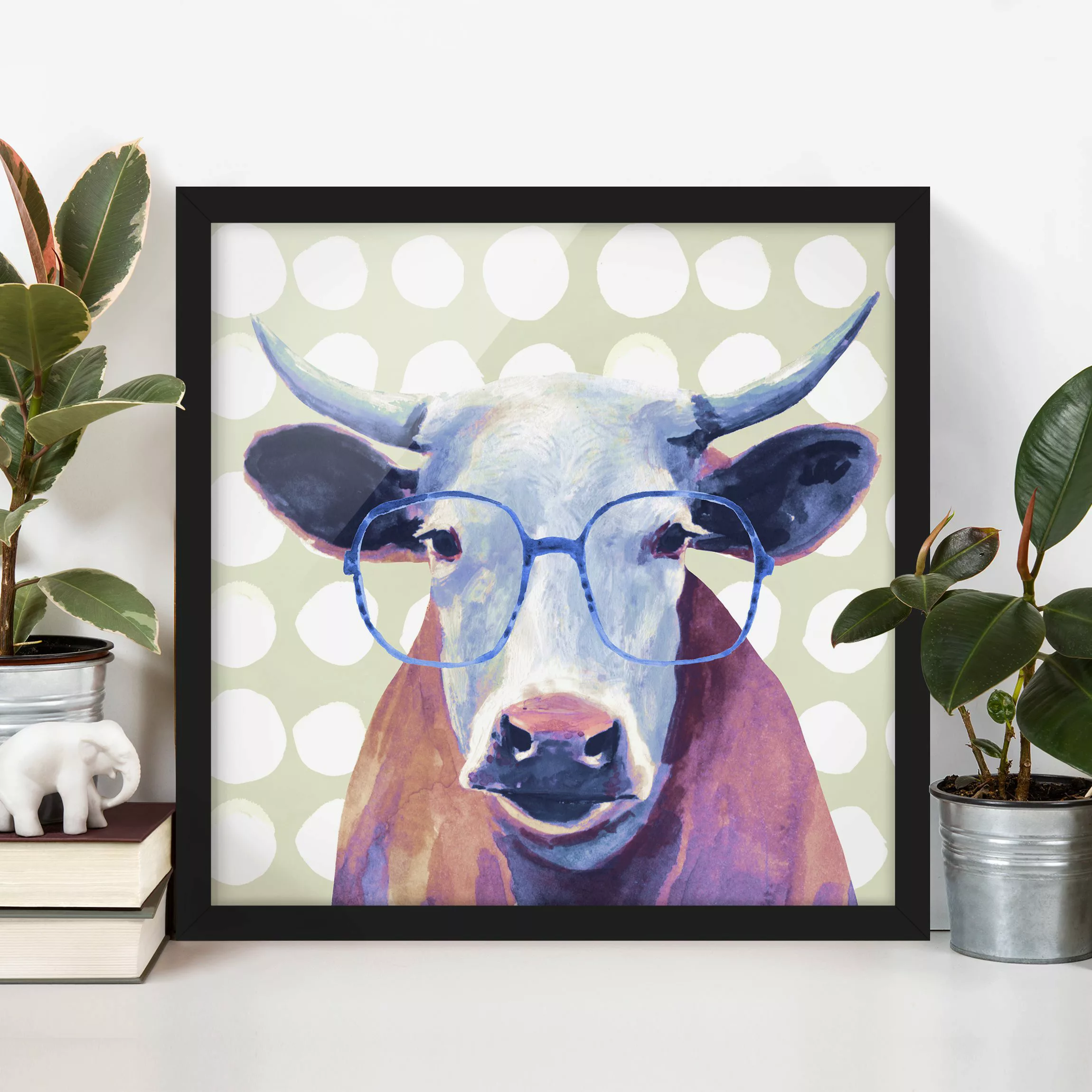 Bild mit Rahmen Tiere - Quadrat Bebrillte Tiere - Kuh günstig online kaufen