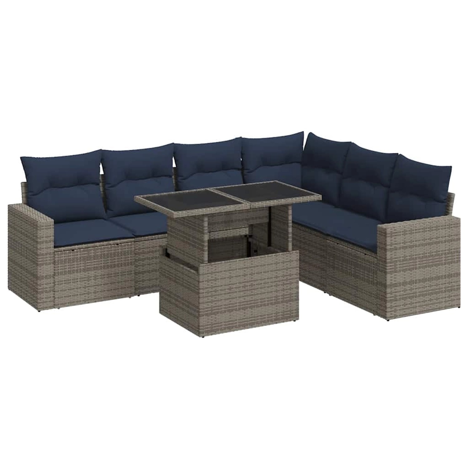vidaXL 7-Tlg Garten-Sofagarnitur mit Kissen Schwarz Poly Rattan 3326332 günstig online kaufen