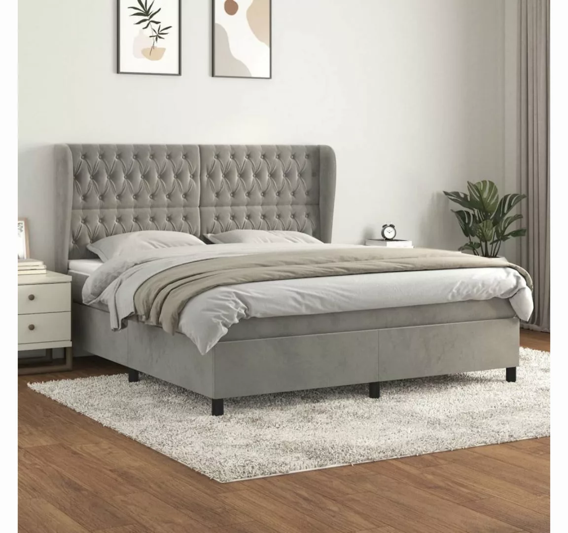 furnicato Bett Boxspringbett mit Matratze Hellgrau 160x200 cm Samt günstig online kaufen