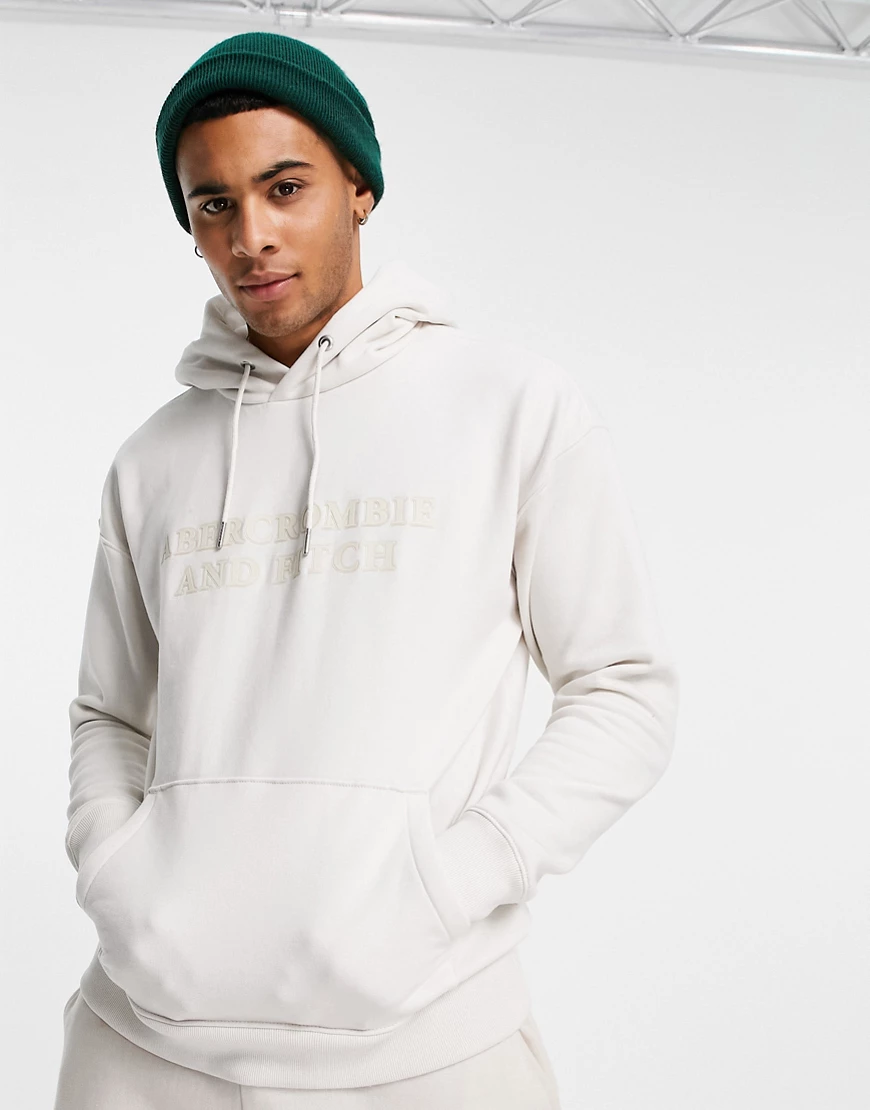 Abercrombie & Fitch – Kapuzenpullover in Creme mit zweifachem, farblich abg günstig online kaufen