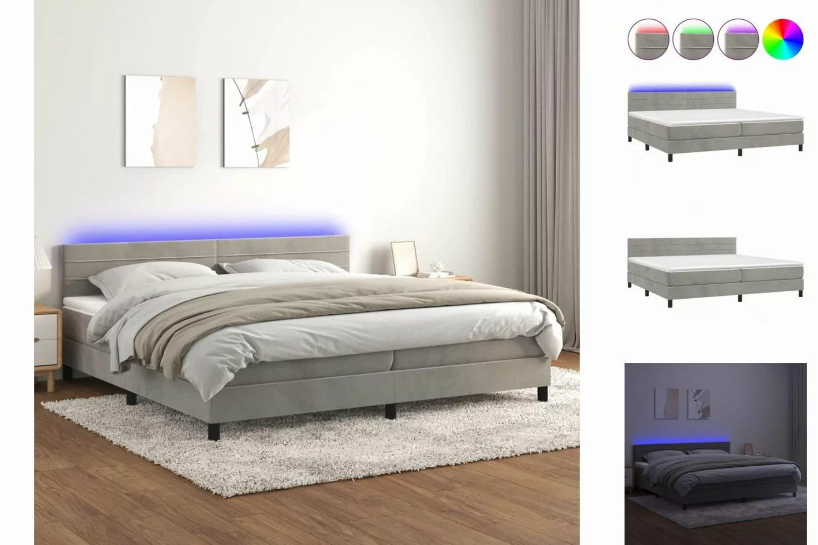 vidaXL Boxspringbett Bett Boxspringbett mit Matratze & LED Samt (200 x 200 günstig online kaufen