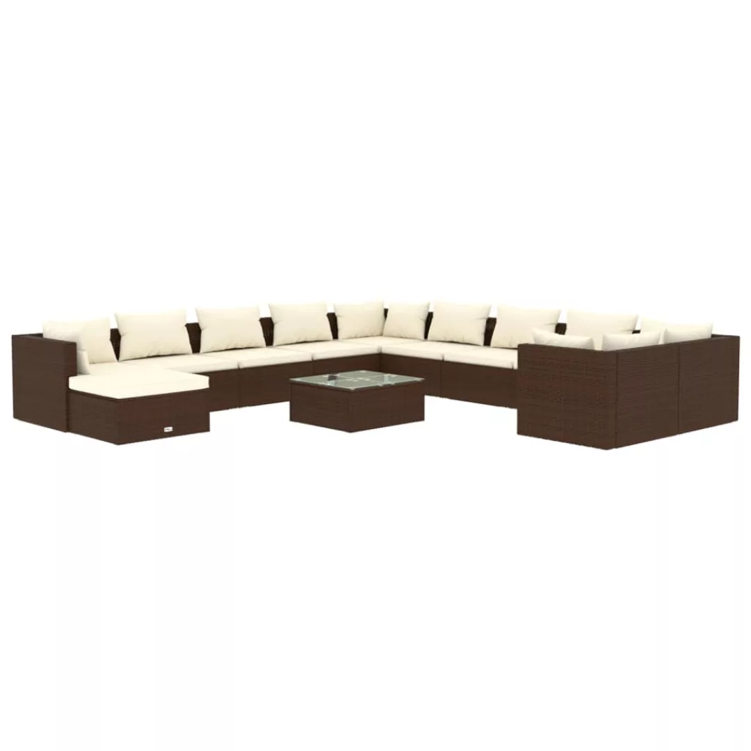 Vidaxl 12-tlg. Garten-lounge-set Mit Kissen Poly Rattan Braun günstig online kaufen