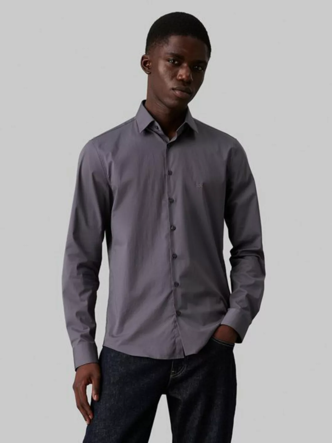 Calvin Klein Businesshemd "POPLIN STRETCH SLIM SHIRT", mit Kentkragen, Logo günstig online kaufen